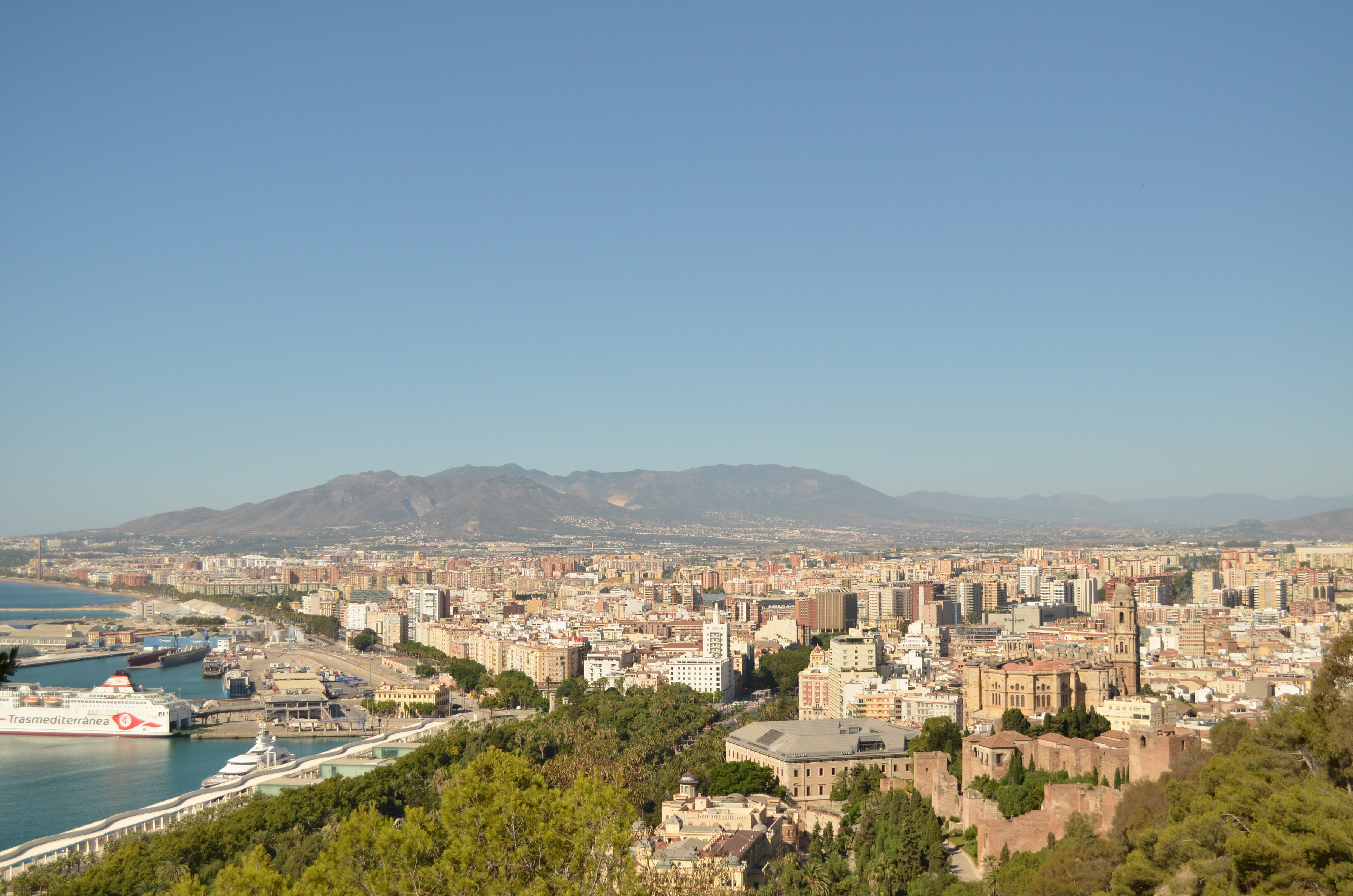Malaga Beach and city view form above