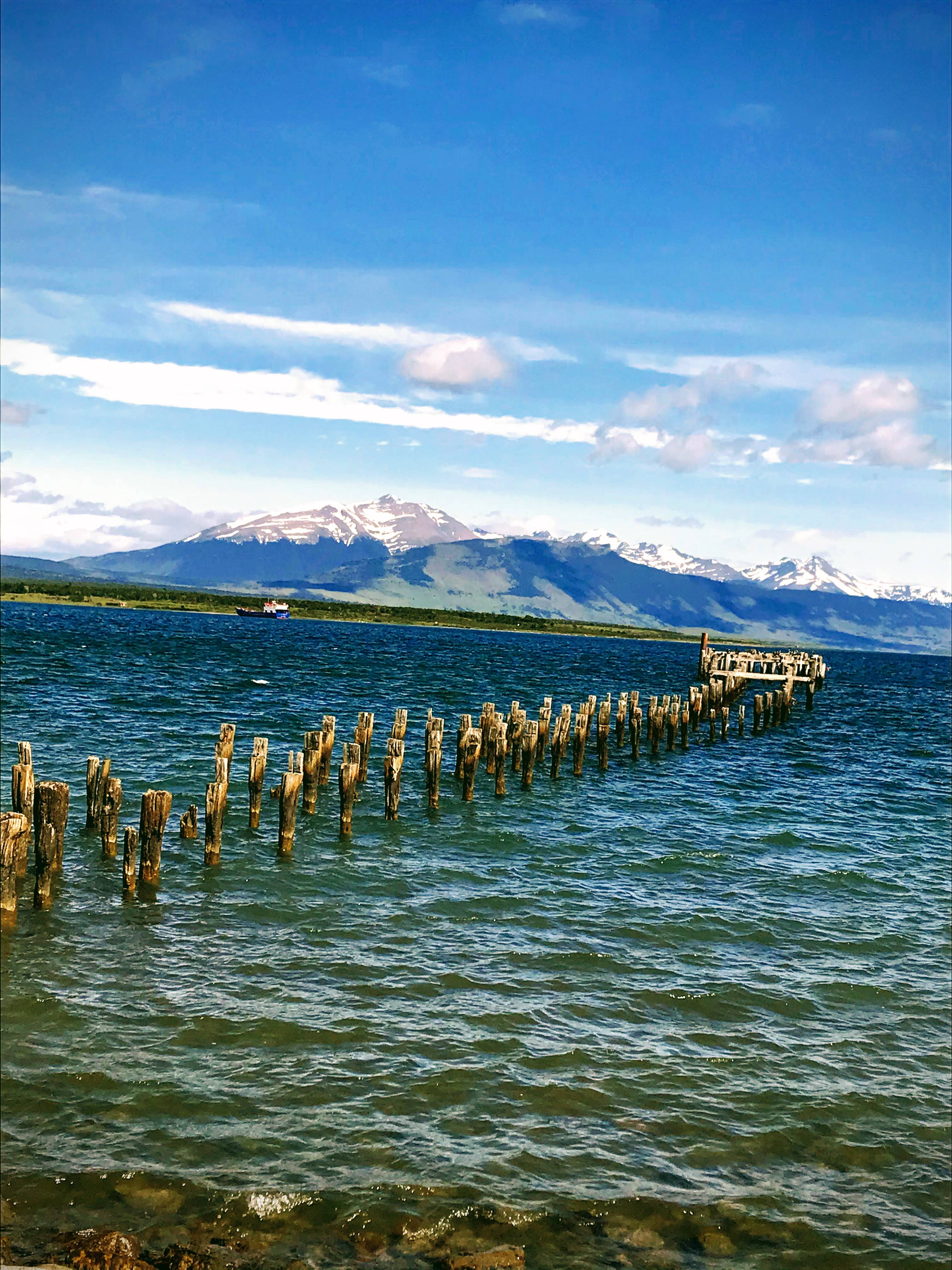 View of the mountains from coast of Puerto Natales