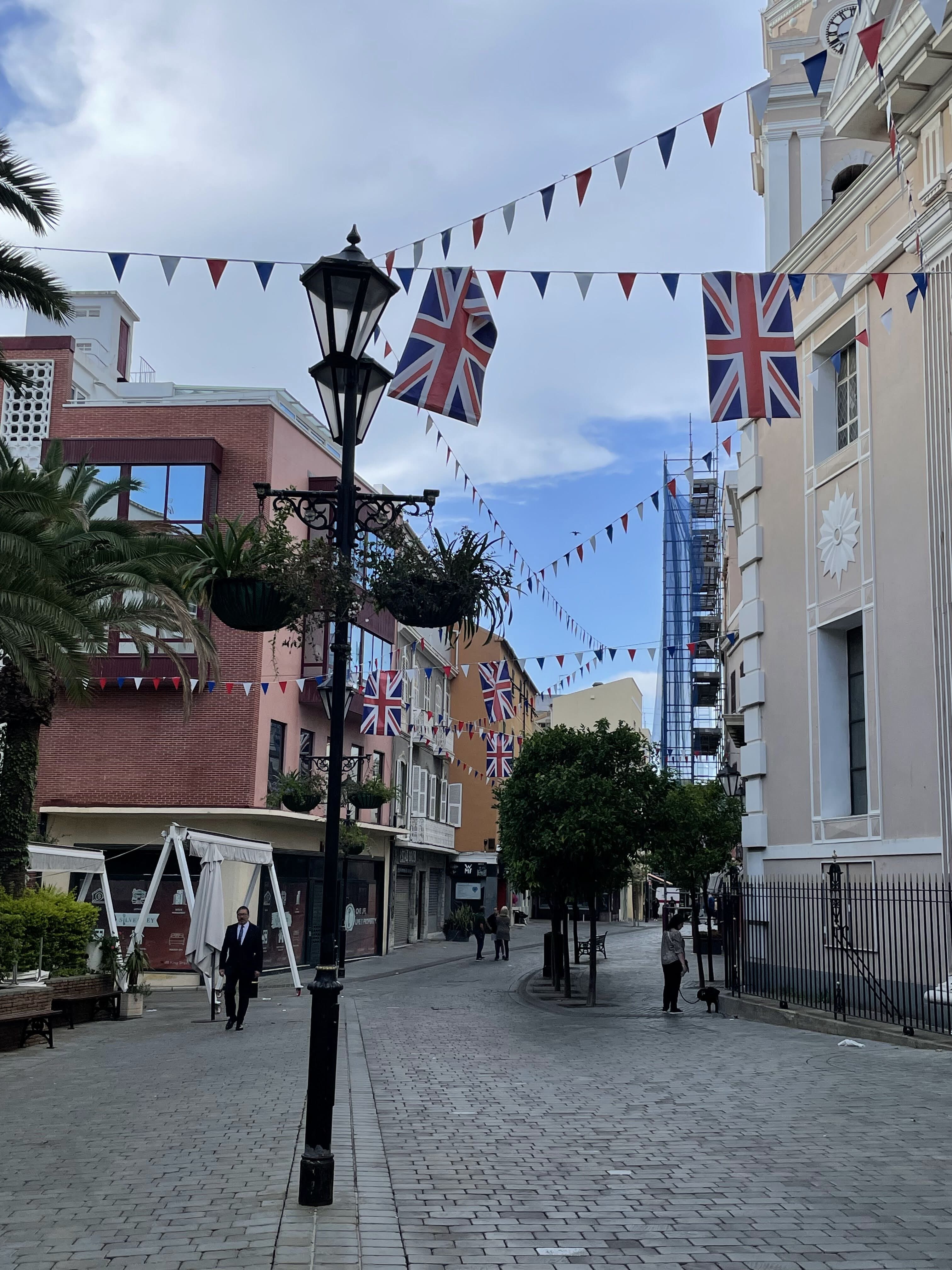 Gibraltar City Center with British Flags