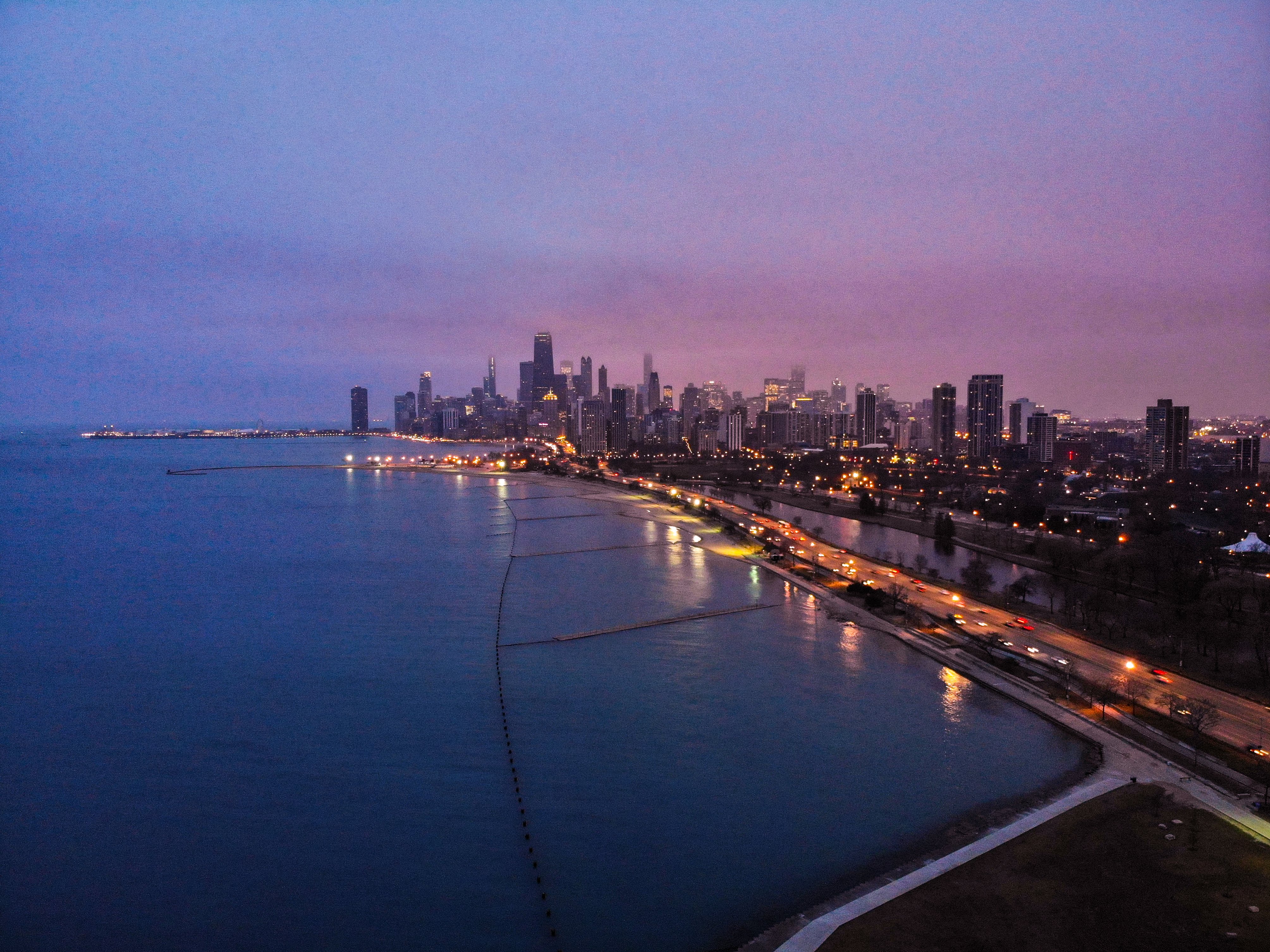 Drone View of Chicago Sunrise